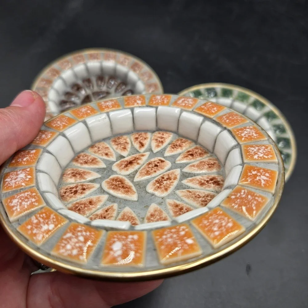 Vtg 4 Piece Mid-Century Modern Mosaic‎ Tile Coaster Dish Hand Crafted Japan